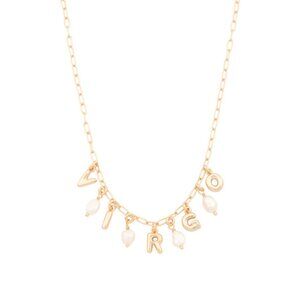 NWT LUNA NORTE Virgo Gold Tone Pearl Astrological Lettering Necklace w/ Gift Box